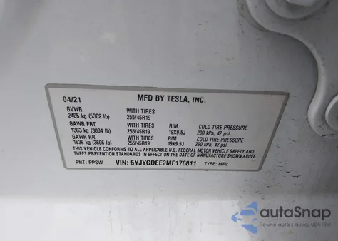 2021 Tesla Model Y Long Range Dual Motor All-Wheel Drive from USA, damaged, VIN 5YJYGDEE2MF176811